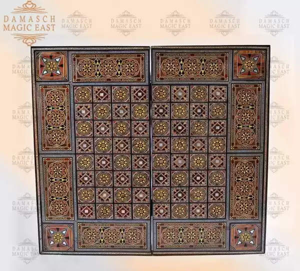 21" wooden Chess set & backgammon set handmade board hand inlay with mother of pearls Chess gift board