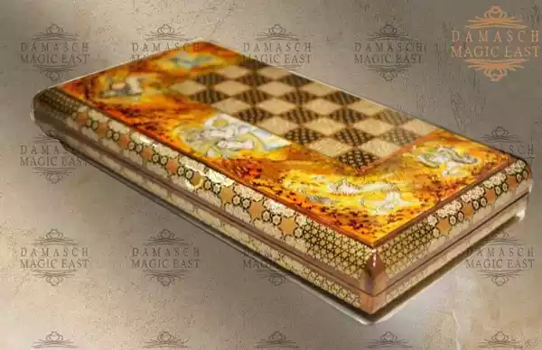 20" Chess set - pieces included - HAND PAINTED - inlay with copper - wooden chess board, Handmade - Christmas gift