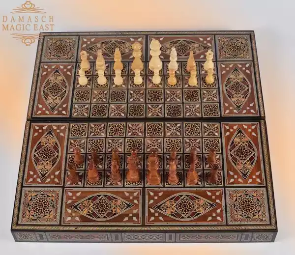 1edit-21 Foldable Chess board & backgammon board Super HQ Inlay with Mother of Pearls Mosaic Wood Handcraft