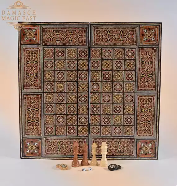 21" wooden Chess set & backgammon set handmade board hand inlay with mother of pearls Chess gift board