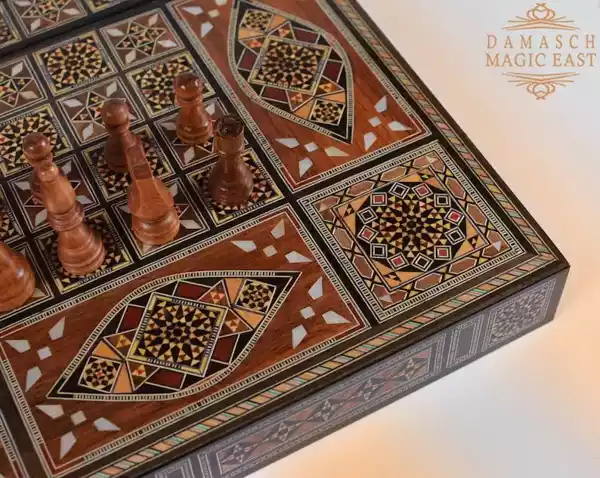 2edit-14 Foldable Chess board & backgammon board Super HQ Inlay with Mother of Pearls Mosaic Wood Handcraft