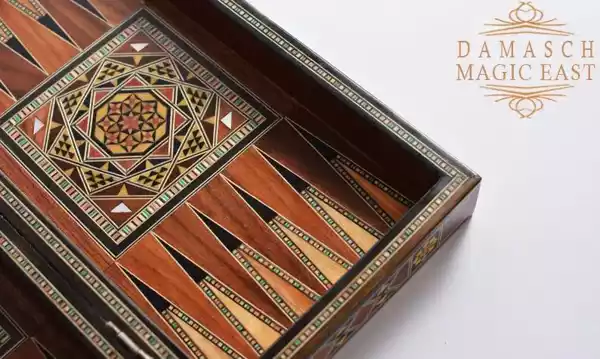 2edit-3 Wooden Backgammon & Chess set 30cm- Folding chess Board, Mosaic handmade, family Christmas gift