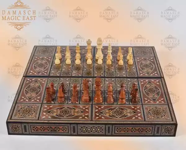 3edit-14 Foldable Chess board & backgammon board Super HQ Inlay with Mother of Pearls Mosaic Wood Handcraft