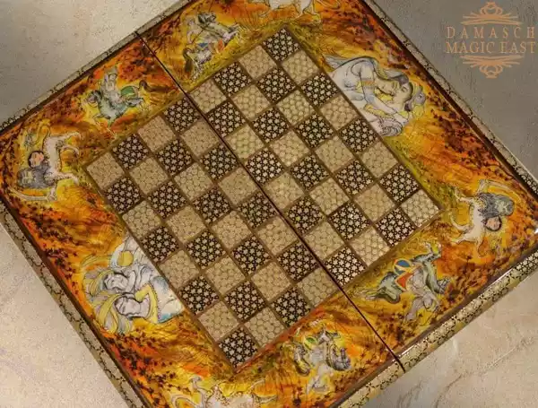 20" Chess set - pieces included - HAND PAINTED - inlay with copper - wooden chess board, Handmade - Christmas gift