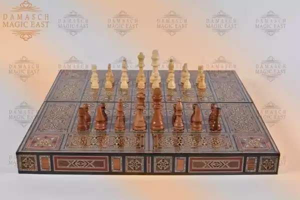 21" wooden Chess set & backgammon set handmade board hand inlay with mother of pearls Chess gift board