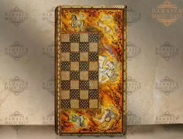 20" Chess set - pieces included - HAND PAINTED - inlay with copper - wooden chess board, Handmade - Christmas gift