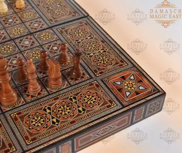 21" wooden Chess set & backgammon set handmade board hand inlay with mother of pearls Chess gift board