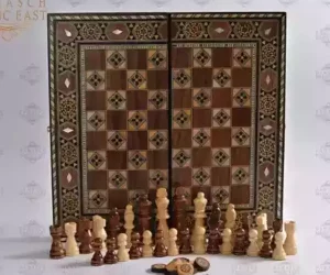Wooden Backgammon & Chess set 30cm- Folding chess Board, Mosaic handmade, family Christmas gift