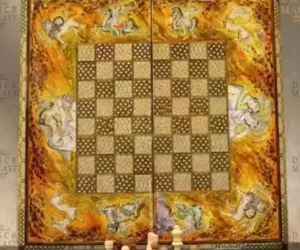 20" Chess set - pieces included - HAND PAINTED - inlay with copper - wooden chess board, Handmade - Christmas gift
