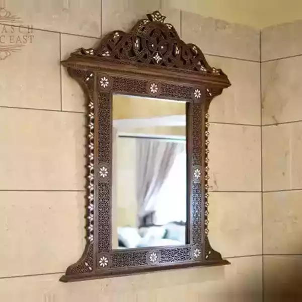 Handmade mirror - wall mirror - wooden mirror - Moroccan furniture - handcrafted mirror - mother of pearl inlaid - room