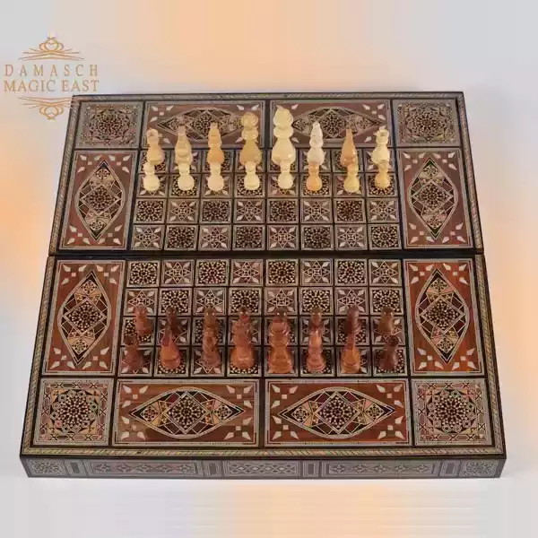 p (8) Foldable Chess board & backgammon board Super HQ Inlay with Mother of Pearls Mosaic Wood Handcraft