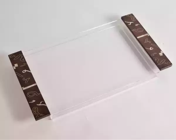 handmade tray a stunning fusion of acrylic & wooden inlaid with pearl pieces in a wonderful geometric shape tray