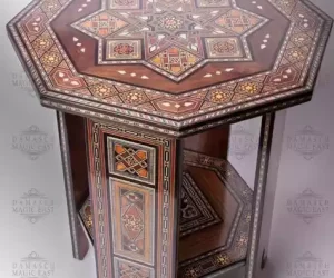Handmade octagonal wooden damask mosaic table