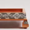 Large handcrafted wooden tray, carefully crafted and decorated with intricate mother-of-pearl inlays for an open buffet.