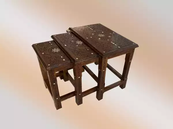 24234 Handmade Coffee Table, Set of 3 Table, Mother of Pearl Inlaid Wood Side Table, Wooden Moroccan Furniture, Home Decor