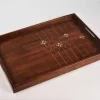 Handmade wooden tray rectangle shaped made from beech wood inlay with mother of pearl pieces