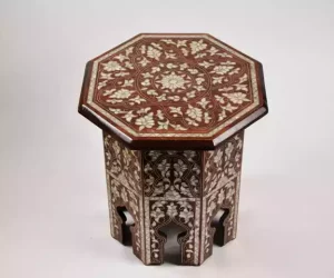 Handmade wooden Coffee table - mother of pearl inlaid - Handmade Octagonal table - designs - Vintage - entryway - home decor