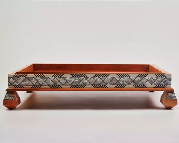 31-jpg Large handcrafted wooden tray, carefully crafted and decorated with intricate mother-of-pearl inlays for an open buffet.
