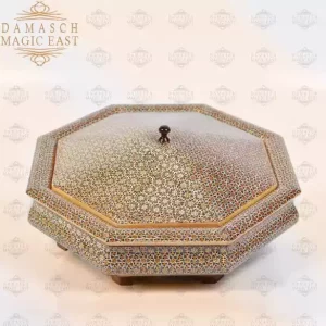 A distinctive and luxurious desk set, handcrafted from lemon wood and inlaid with copper