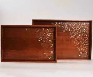 Handmade wooden tray rectangle tray inlay with mother of pearl pieces at the form of the amazing arabic calligraphy