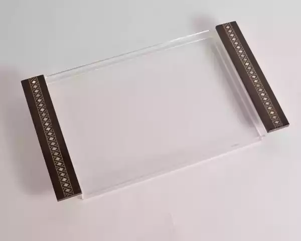 handmade tray a stunning fusion of acrylic & wooden inlaid with pearl pieces in a wonderful geometric shape tray