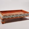 Large handcrafted wooden tray, carefully crafted and decorated with intricate mother-of-pearl inlays for an open buffet.