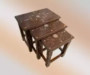 Handmade Coffee Table, Set of 3 Table, Mother of Pearl Inlaid Wood Side Table, Wooden Moroccan Furniture, Home Decor