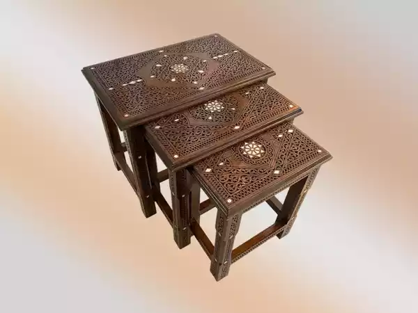 435fwerw Handmade Coffee Table, Set of 3 Table, Mother of Pearl Inlaid Wood Side Table, Wooden Moroccan Furniture, Home Decor