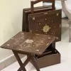 Set of 4 tables with a stand inlaid with natural mother-of-pearl and hand-carved
