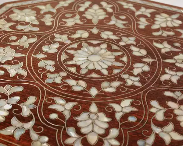 5 Handmade wooden Coffee table - mother of pearl inlaid - Handmade Octagonal table - designs - Vintage - entryway - home decor