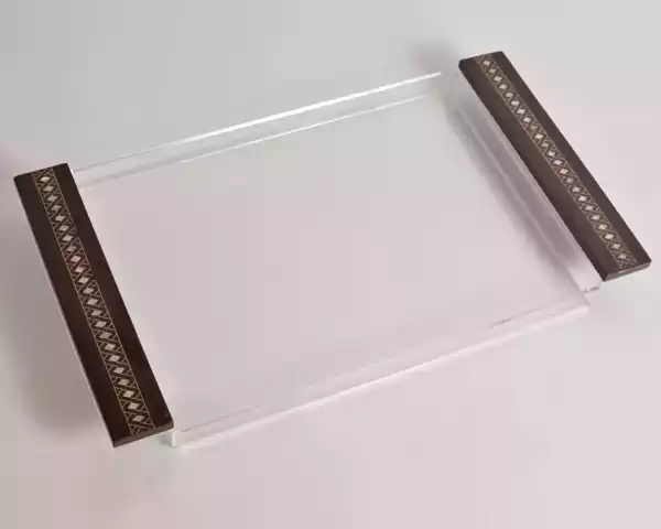 handmade tray a stunning fusion of acrylic & wooden inlaid with pearl pieces in a wonderful geometric shape tray