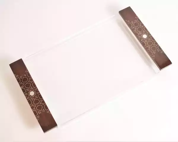 handmade tray a stunning fusion of acrylic & wooden inlaid with pearl pieces in a wonderful geometric shape tray