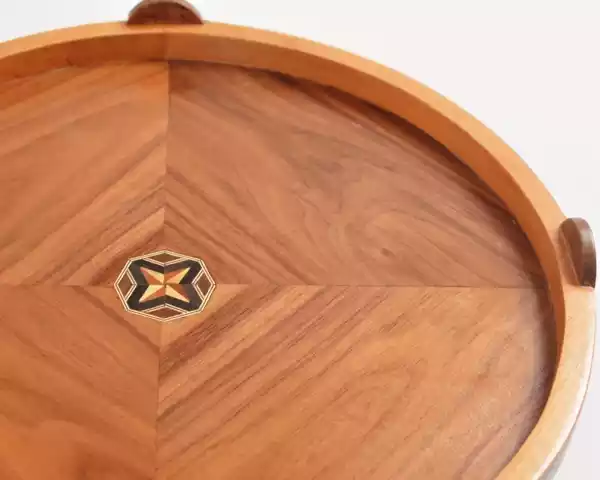 Handmade Wooden Tray, Round Carved Tray Inlaid with pearl, Geometric Marquetry Tray, Mosaic Tray, Decorative Serving Tray