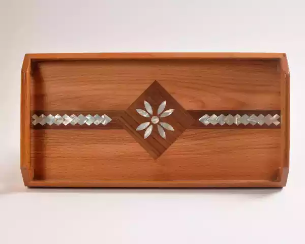 IMG-20231211-WA0007 Handmade Wooden Tray, Rectangle ,Tray Inlaid with pearl, Geometric Marquetry Tray, Decorative Serving Tray