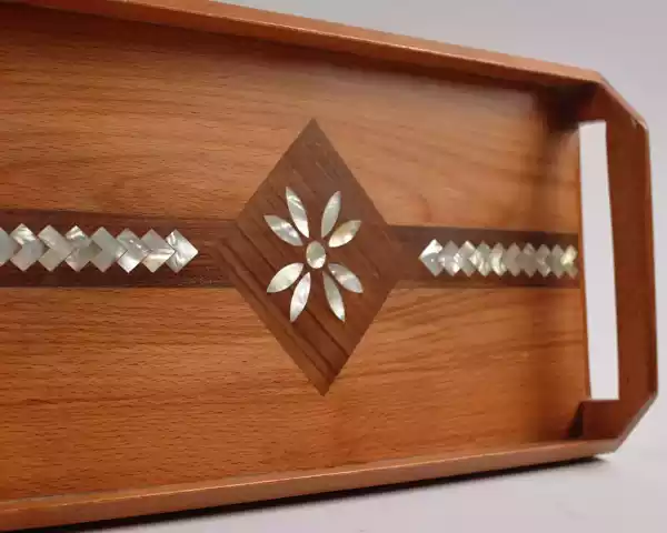 IMG-20231211-WA0008 Handmade Wooden Tray, Rectangle ,Tray Inlaid with pearl, Geometric Marquetry Tray, Decorative Serving Tray