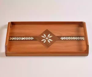 Handmade Wooden Tray, Rectangle ,Tray Inlaid with pearl, Geometric Marquetry Tray, Decorative Serving Tray