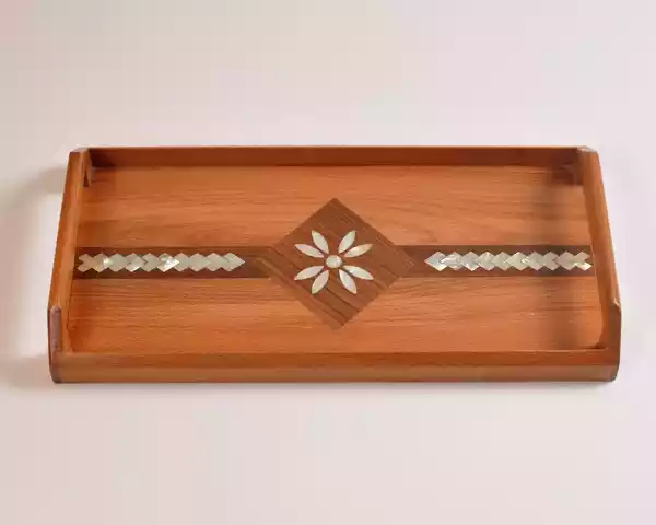 IMG-20231211-WA0010 Handmade Wooden Tray, Rectangle ,Tray Inlaid with pearl, Geometric Marquetry Tray, Decorative Serving Tray