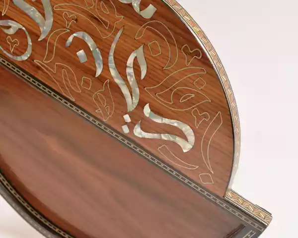 special Handmade wooden round tray shaped made from beech wood inlay with mother of pearl pieces and mosaic at the form of the amazing arabic calligraphy