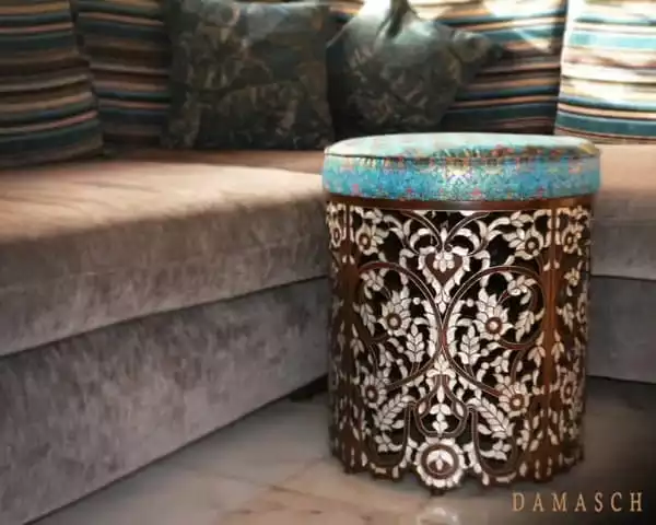WhatsApp-Image-2022-03-31-at-1.06.34-AM Side Table - round table - bench - mother of pearl - round bench - handmade -hand crafted table - entry way furniture - brocade top