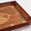 Handmade Wooden Tray, Rectangle Carved Tray Inlaid with pearl, Geometric Marquetry Tray, Mosaic Tray, Decorative Serving Tray