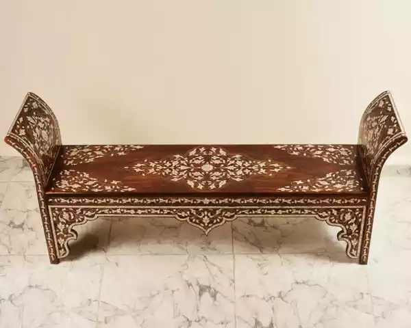 Inlaid with mother of pearl Bench - Hand bench - Handmade - wood seat - home decor - luxurious decor