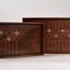 Handmade wooden tray rectangle shaped made from beech wood inlay with mother of pearl pieces