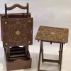 Set of 4 tables with a stand inlaid with natural mother-of-pearl and hand-carved