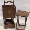 Set of 4 tables with a stand inlaid with natural mother-of-pearl and hand-carved