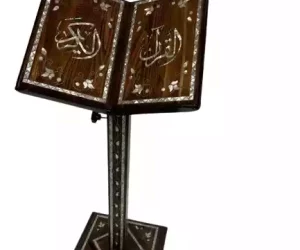 exquisite handmade wooden Quran stand, adorned with intricate  mother of pearl inlays , Great gift