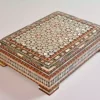 luxury  handmade wooden box, meticulously crafted and fully inlaid with stunning mother of pearls in a mesmerizing