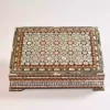 luxury  handmade wooden box, meticulously crafted and fully inlaid with stunning mother of pearls in a mesmerizing