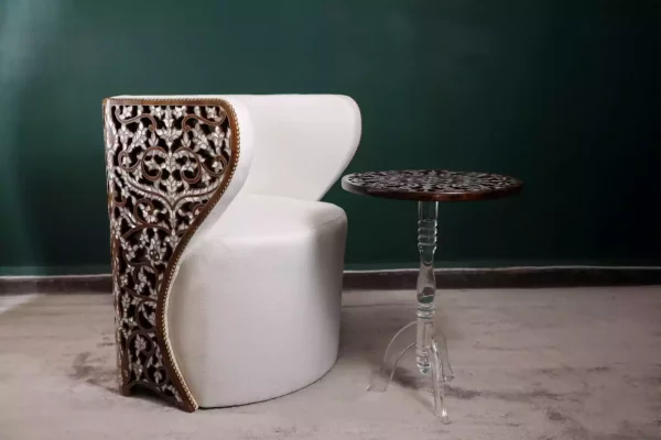 IMG-20240424-WA0009 Diamond set of chairs with a hand-carved table inlaid with natural mother-of-pearl