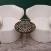 Diamond set of chairs with a hand-carved table inlaid with natural mother-of-pearl