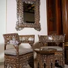 Damascus corner set with two chairs, a table and mirror inlaid with mother-of-pearl